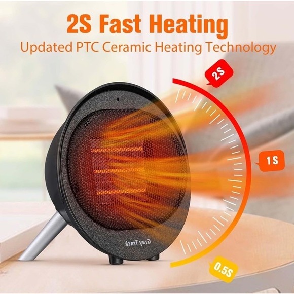 Gray Track Ceramic Small Fan Portable Heater Fast Heating Tip Over Protection - Picture 2 of 6